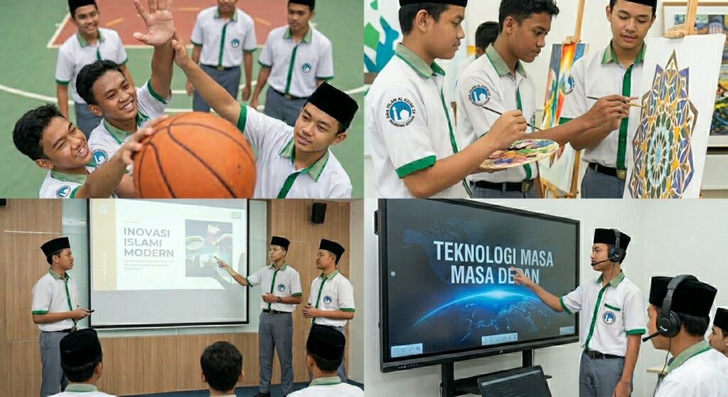 Murid SMA Islam Al Azhar 24 Boarding School sedang mengikuti kegiatan pengembangan bakat di lingkungan sekolah islami modern.