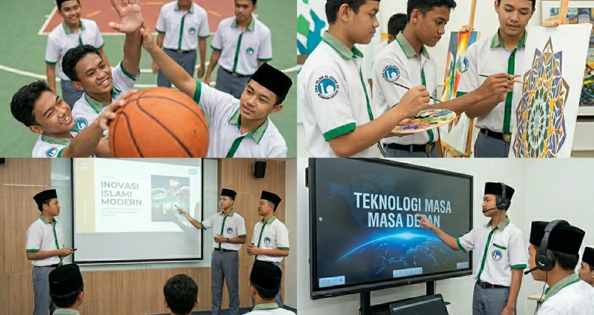 Murid SMA Islam Al Azhar 24 Boarding School sedang mengikuti kegiatan pengembangan bakat di lingkungan sekolah islami modern.