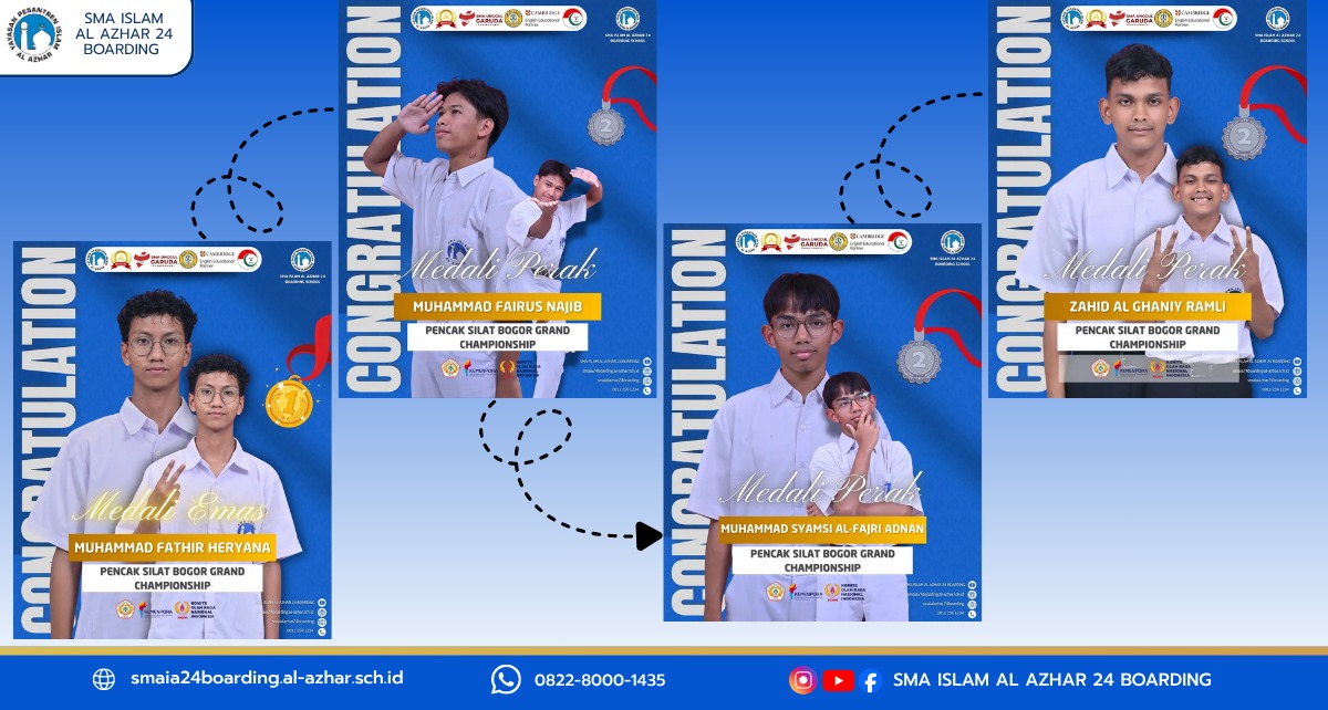 Empat murid SMA Islam Al Azhar 24 Boarding School meraih medali emas dan perak pada Pencak Silat Bogor Grand Championship.