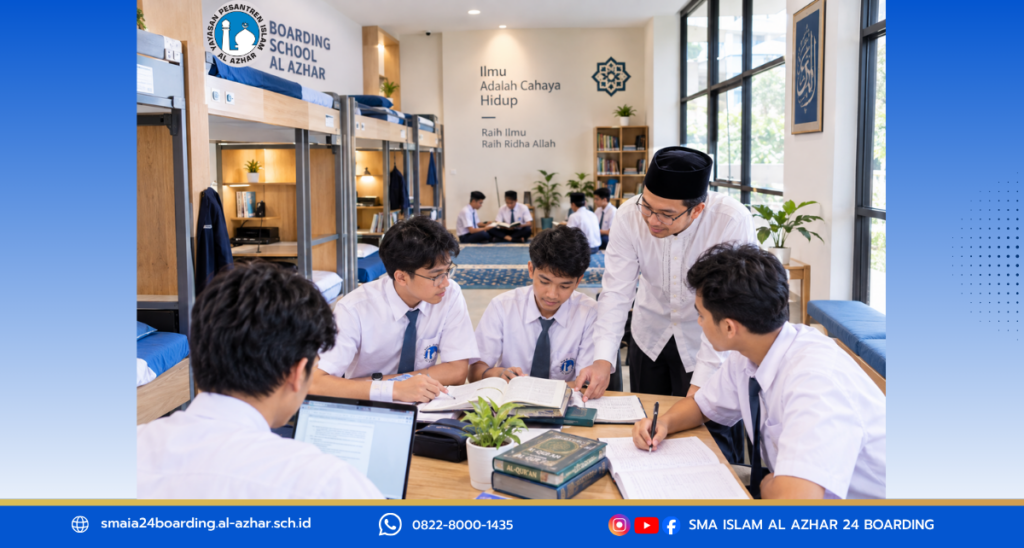 Murid SMA Islam Al Azhar 24 Boarding School belajar mandiri dan bertanggung jawab di lingkungan SMA Boarding Islami.